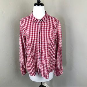 Topshop Red Grey Check Textured Button Down Shirt
